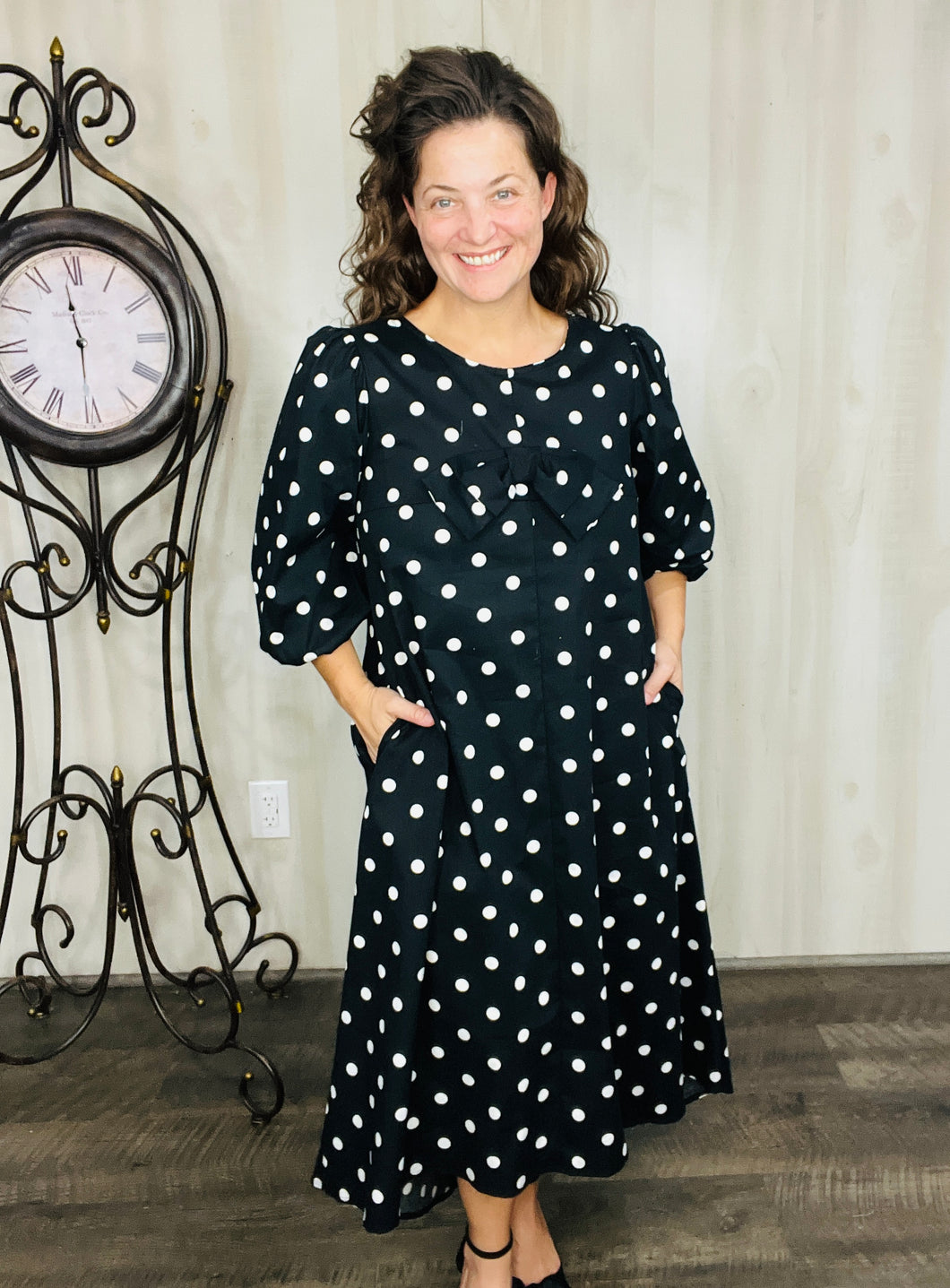 Mandy Bow Dress- Black & White