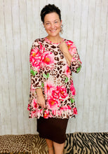 Cynthia Ruffle High Low Tunic-Leopard & Pink Floral