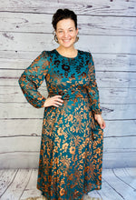 Teal & Floral Burnout Velvet Dress