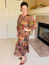 Kara Ruffle Dress- Rust, Brown & Olive