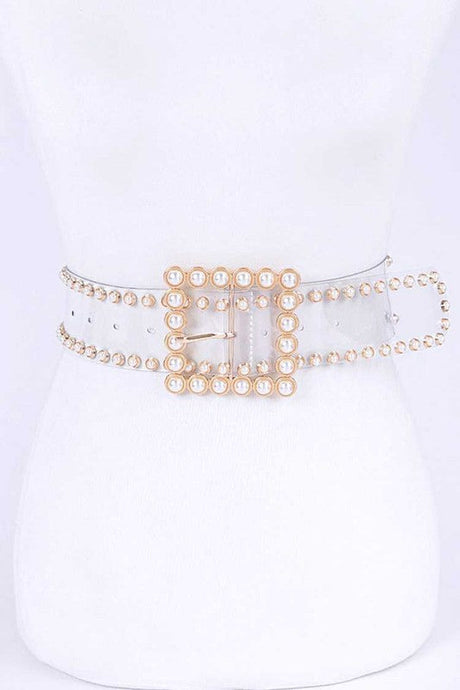 Faux Pearl Buckle Fashion Belt- PLUS
