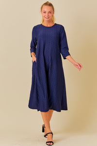 Brenda Honeycomb Dress-Navy