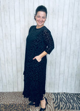 Kayla Ruffled Burnout Velvet Dress-Black Leopard