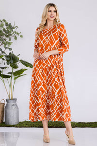 Tonya Marie Tiered Dress- Rust Abstract Print