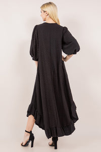 Puff Sleeve Honeycomb Dress- Black or Marsala