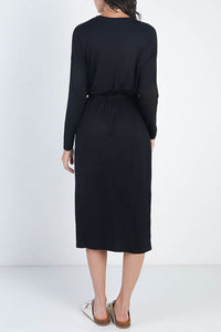 Clarissa Button & Tie Dress- Black or Charcoal