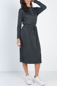 Clarissa Button & Tie Dress- Black or Charcoal