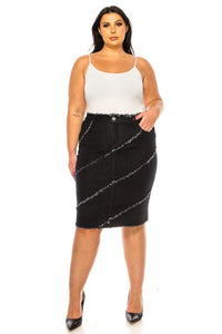 Roxanne Black Wash Fringe Jean Skirt