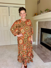 Harvest Season Rust Geometric & Ruffle Dress