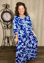 Amanda Royal Blue & Floral Ruffle Dress