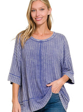 Ribbed Acid Wash Half Sleeve Top-Marlin