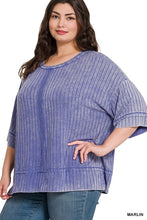 Ribbed Acid Wash Half Sleeve Top-Marlin