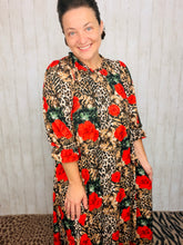 Power On The Day Dress-Leopard & Red Roses
