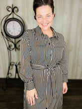 Black Stripe & Belted Shirt Dress