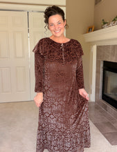 Kayla Velvet Burnout Dress- Warm Brown