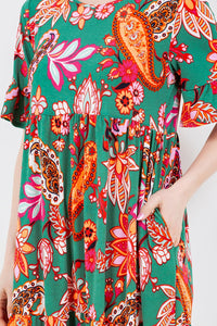 Libby Green Paisley Print Ruffle Dress