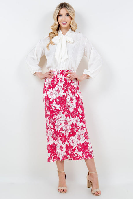Amy Coral Mix Bodre Pencil Skirt-Regular & Plus