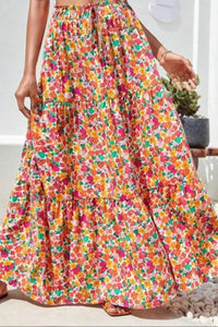 Colorful Red and Pink Floral Maxi Skirt