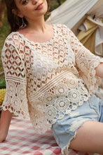 Hook Flower Hollowed Out Fashion Top: Beige or White