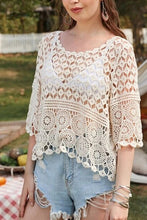 Hook Flower Hollowed Out Fashion Top: Beige or White