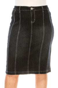 Jennifer Black Wash Stretch Jean Skirt (Five Front Stripes)