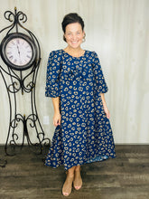 Mandy Animal Print & Bow Dress- Navy