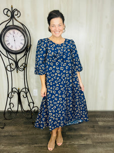 Mandy Animal Print & Bow Dress- Navy