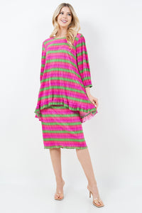 Samantha Ruffle High-Low Tunic- Hot Pink & Green Bodre