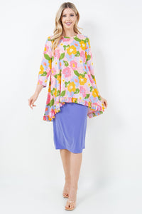 Samantha Ruffle High Low Tunic- Purple & Spring