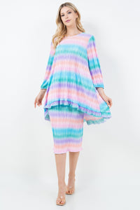 Samantha Ruffle High-Low Tunic- Pink & Blue