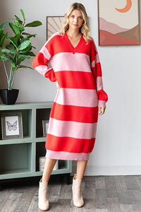 Red Meets Pink Ribbed Knit Dress