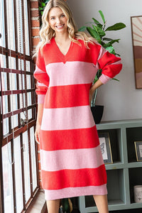 Red Meets Pink Ribbed Knit Dress