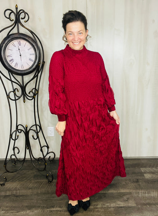 Ruffles & Class Dress- Burgundy