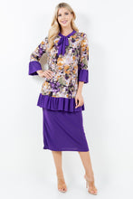 Jasmine Bow & Ruffle Tunic- Purple & Floral