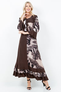 Raquel Ruffles & Chocolate Brown Animal Print Dress