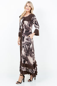 Raquel Ruffles & Chocolate Brown Animal Print Dress