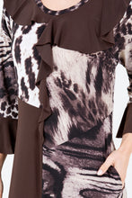 Raquel Ruffles & Chocolate Brown Animal Print Dress