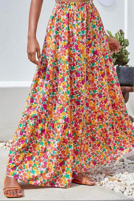 Orange & Floral Maxi Skirt