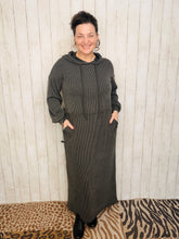 Cozy On Up Ribbed Lounge Dress- Charcoal Black