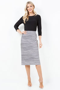 Miss Amy Pencil Skirt (Regular & Plus)-Black & White Stripes