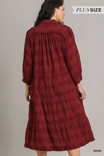 Cindy Jacquard Puff Sleeve Dress Plus-(Rose or Wine)