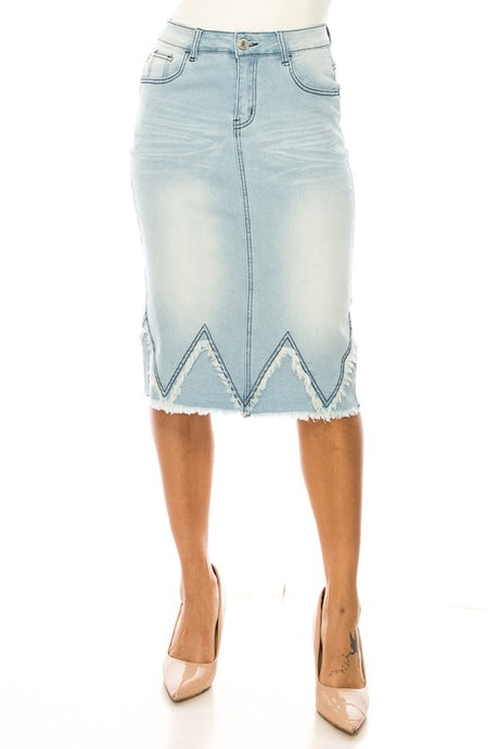 Light & Bright Chevron Fringe Jean Skirt