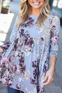 Floral Baby Doll Tunic- Grey