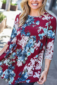 Floral Baby Doll Tunic- Burgundy