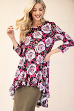 Pink Roses & Leopard High Low Tunic