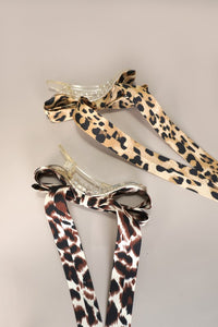 Long Animal Print Bow Hair Clip