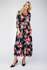 Tonya & Wood Button Dress- Navy Floral