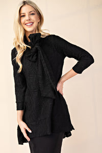 Stephanie Black Textured & Bow Tunic