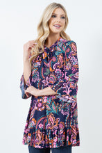 Jasmine Bow & Ruffle Tunic- Purple Paisley