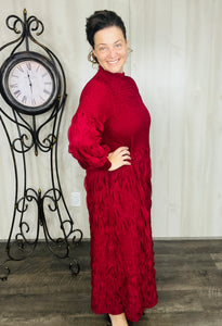 Ruffles & Class Dress- Burgundy